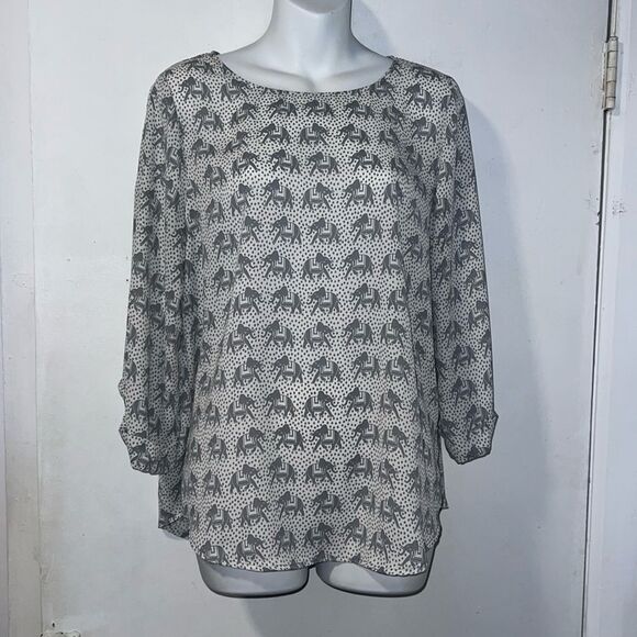 PIXLEY STITCH FIX Gray Elephants Semi Sheer 3/4 Sleeve Blouse-M - Picture 1 of 9